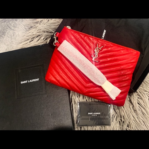 Yves Saint Laurent Handbags - Saint Laurent Red Quilted Clutch Wrislet